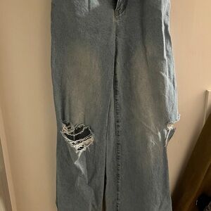Edikted Light Blue Distressed Flare Jeans